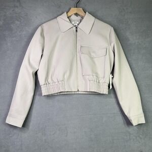 Jason Wu Cropped Bomber Jacket‎ Women Small Light Grey Quilted Lined NWT